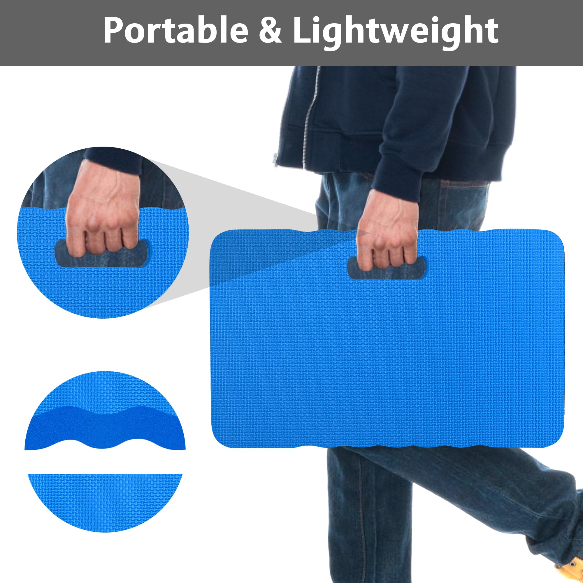 HOOPLE kneeling pad features built-in handle for easy transport.