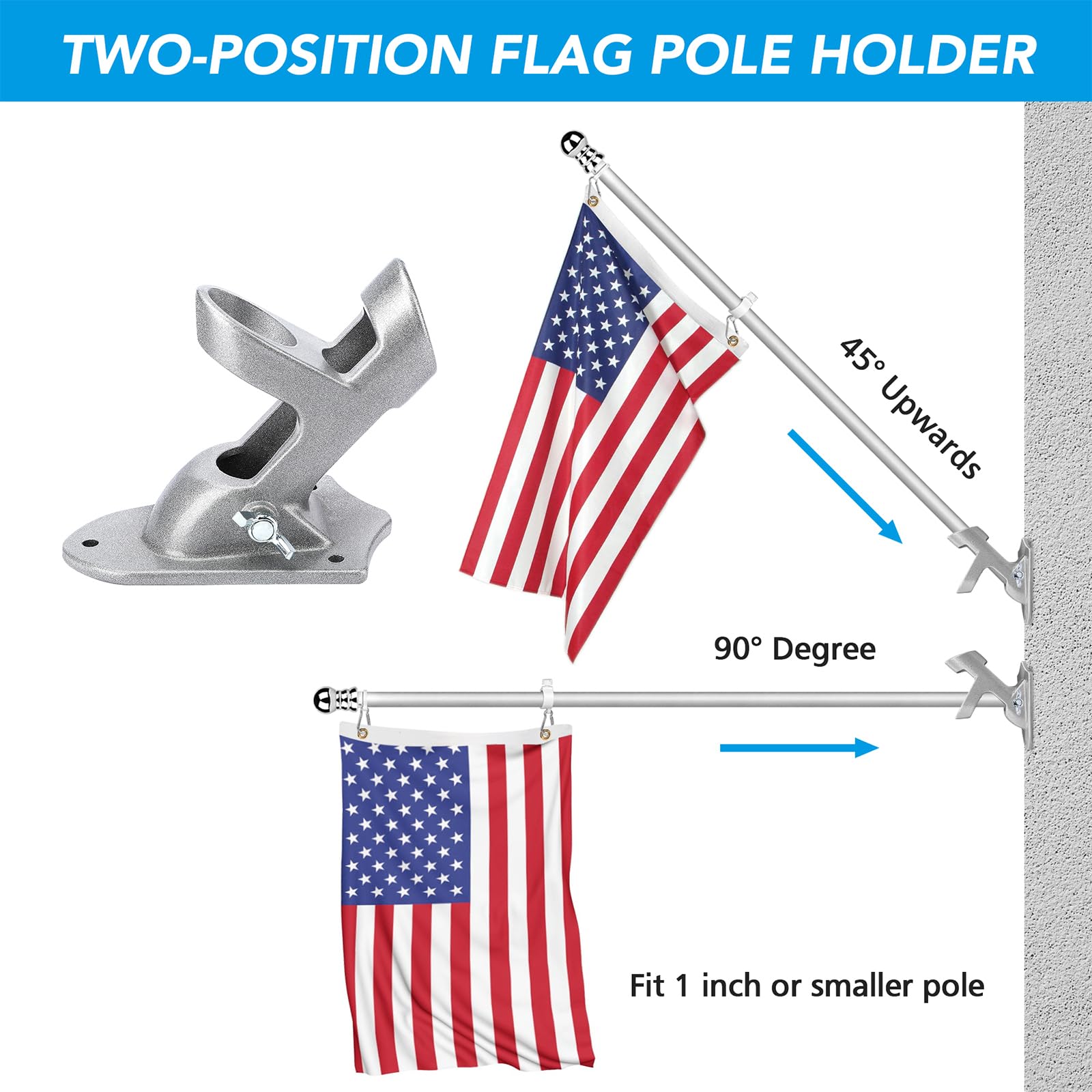 HOOPLE versatile outdoor flag mounting bracket fits rail, porch, or wall
