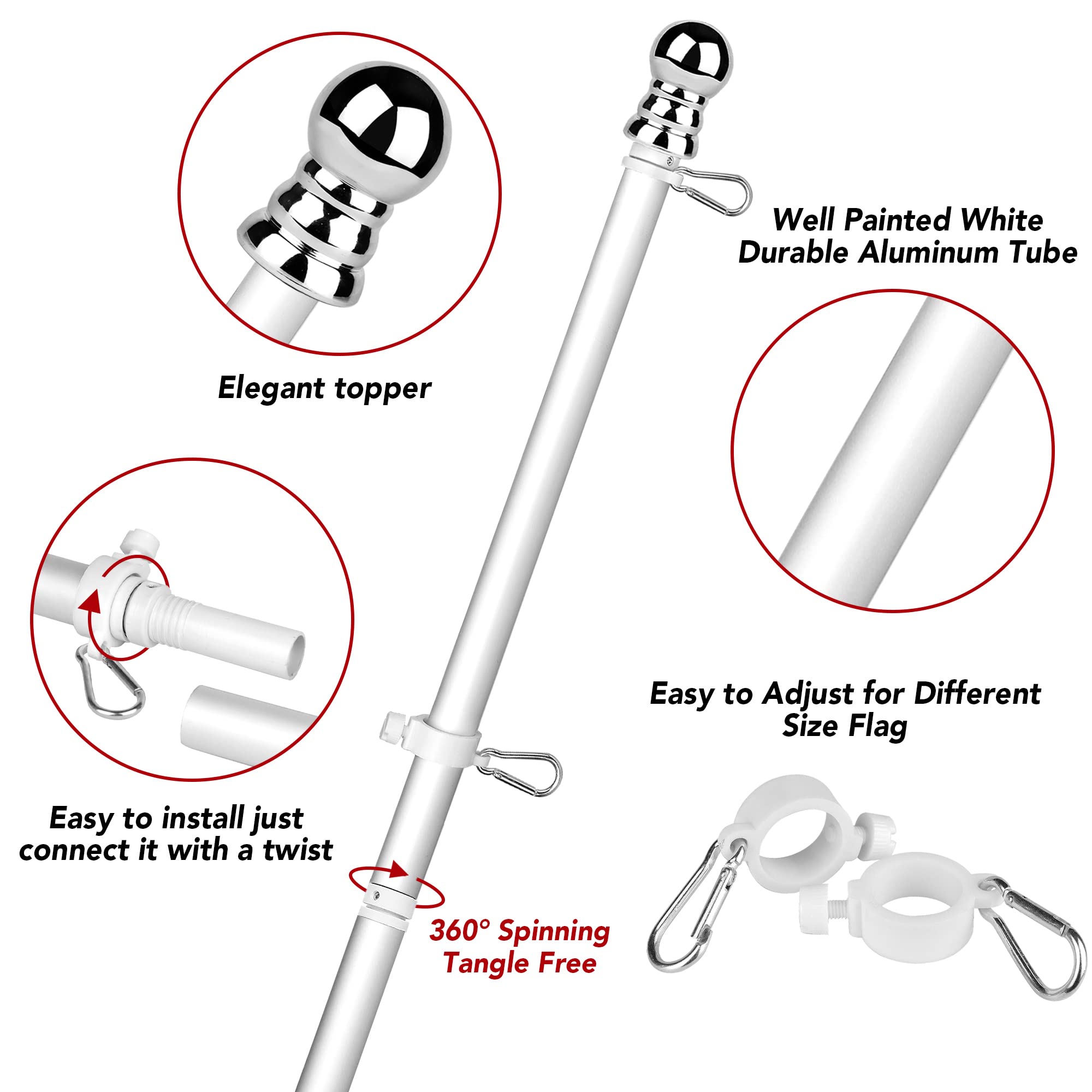 Rotating rings on HOOPLE flag pole enable smooth flag changes.