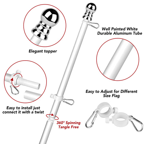 Rotating rings on HOOPLE flag pole enable smooth flag changes.
