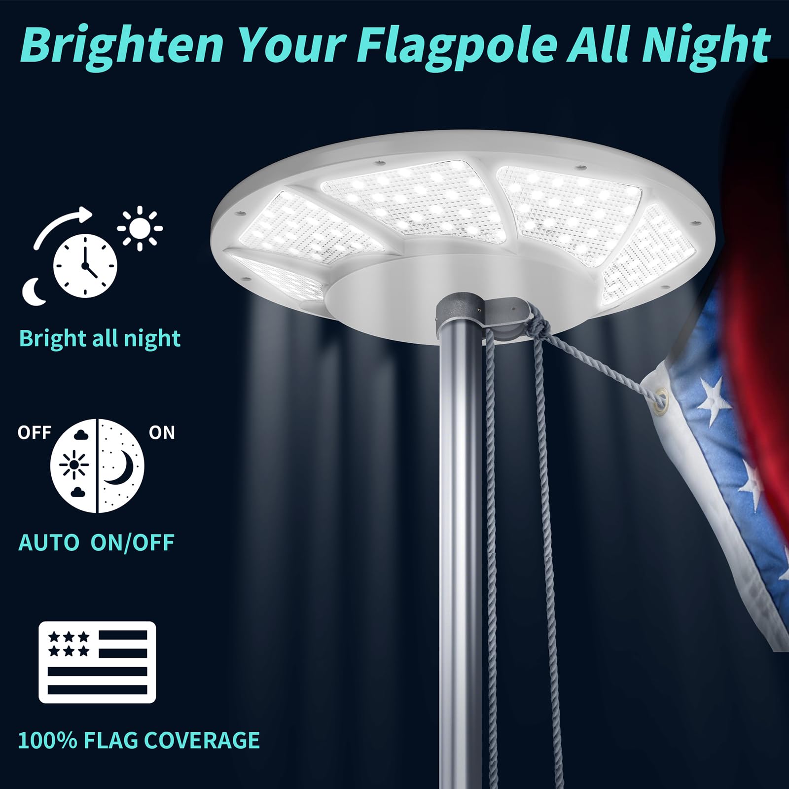 HOOPLE flag light fits 15-25 ft flagpoles on a top rod