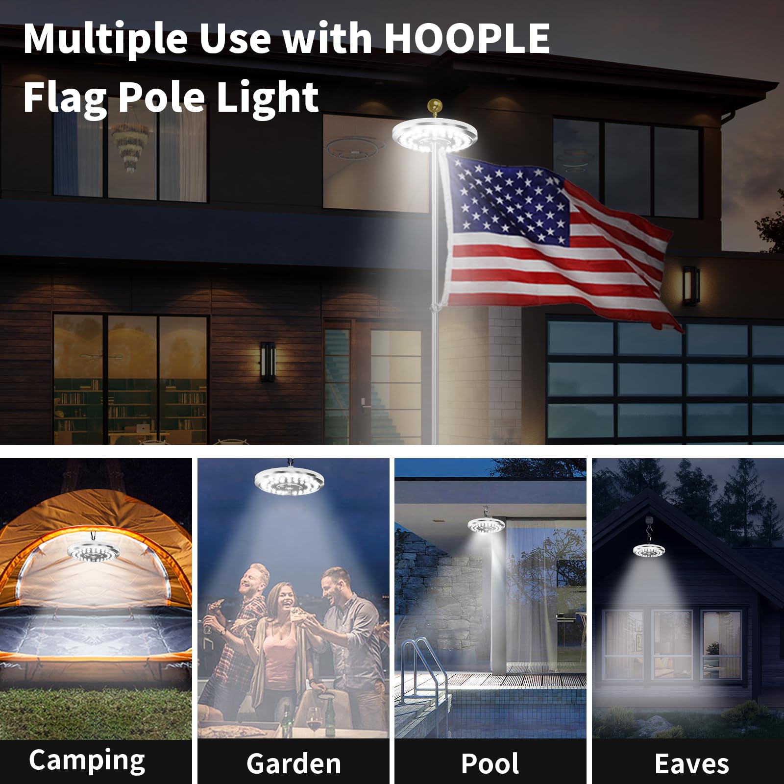 HOOPLE Flag Light fits 15–25 ft flagpoles with a 1/2 inch topper