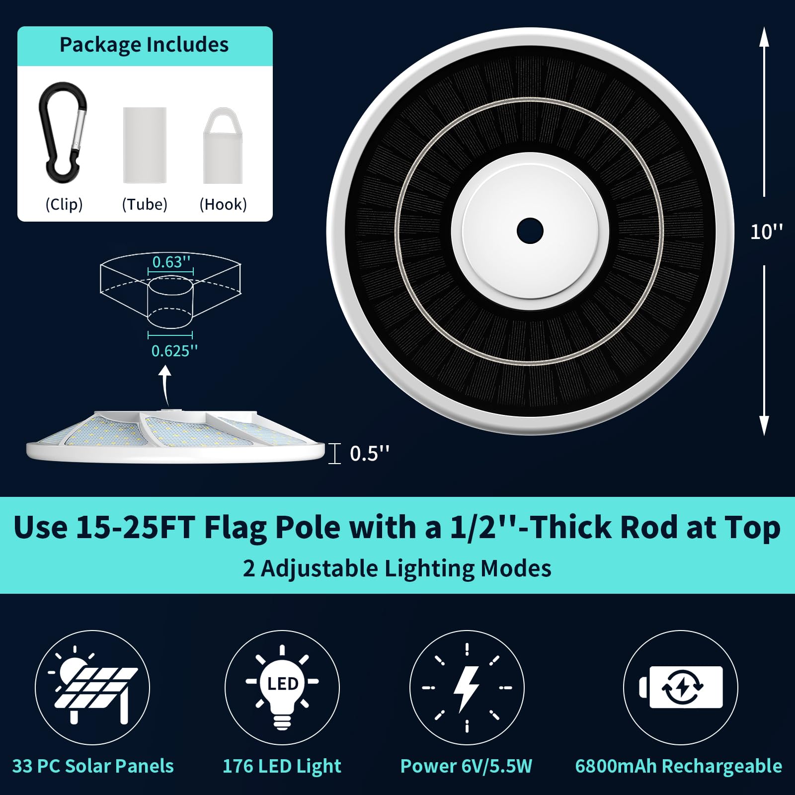 HOOPLE solar flag light attached to a flagpole for nighttime visibility
