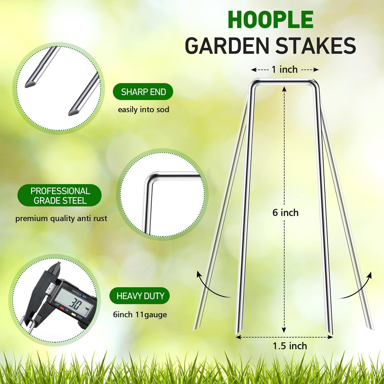 Hoople sturdy galvanized stakes provide strong ground anchoring for hoses and cords.