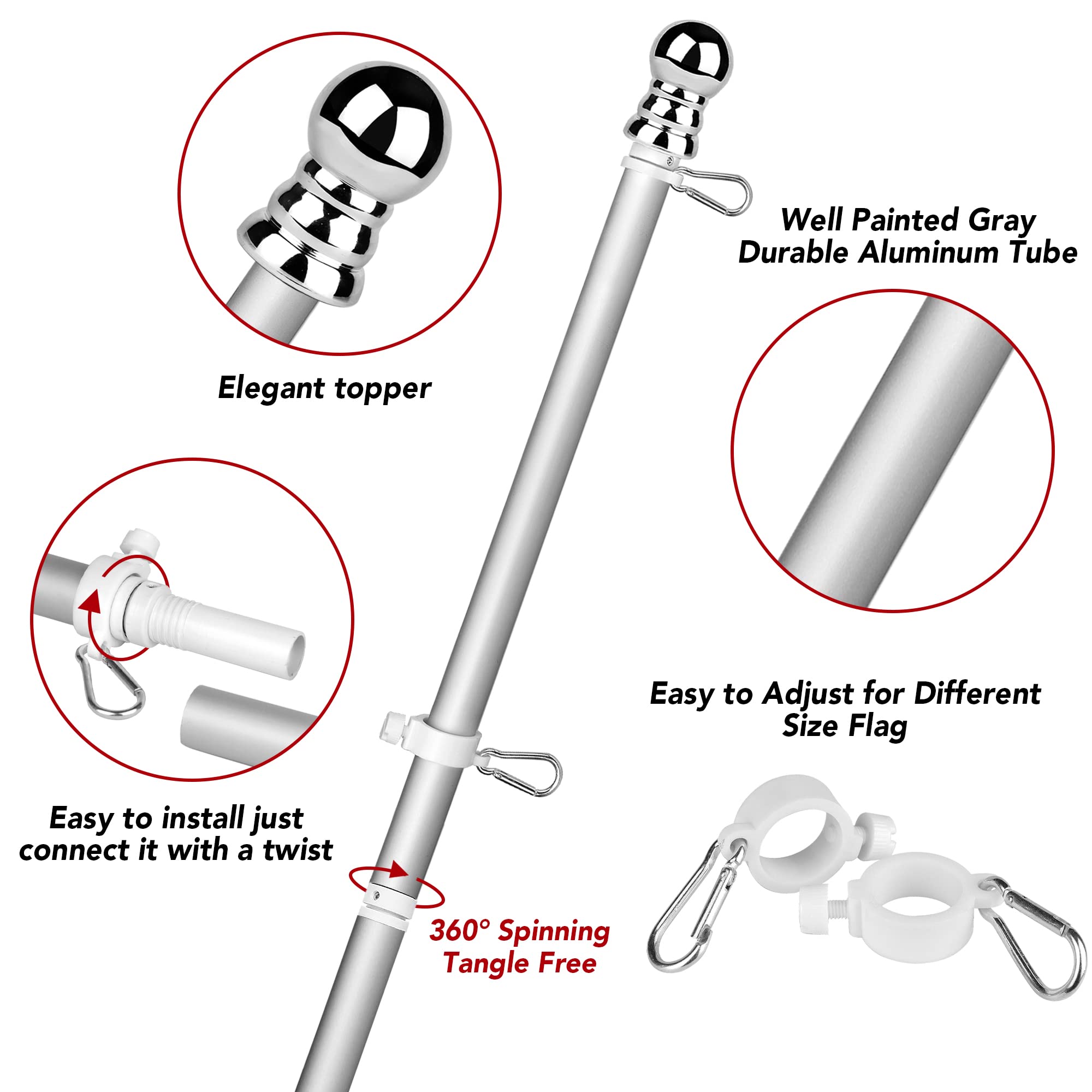 HOOPLE tangle-free rotating rings ensure the flag unfurls smoothly in breezy outdoor conditions.