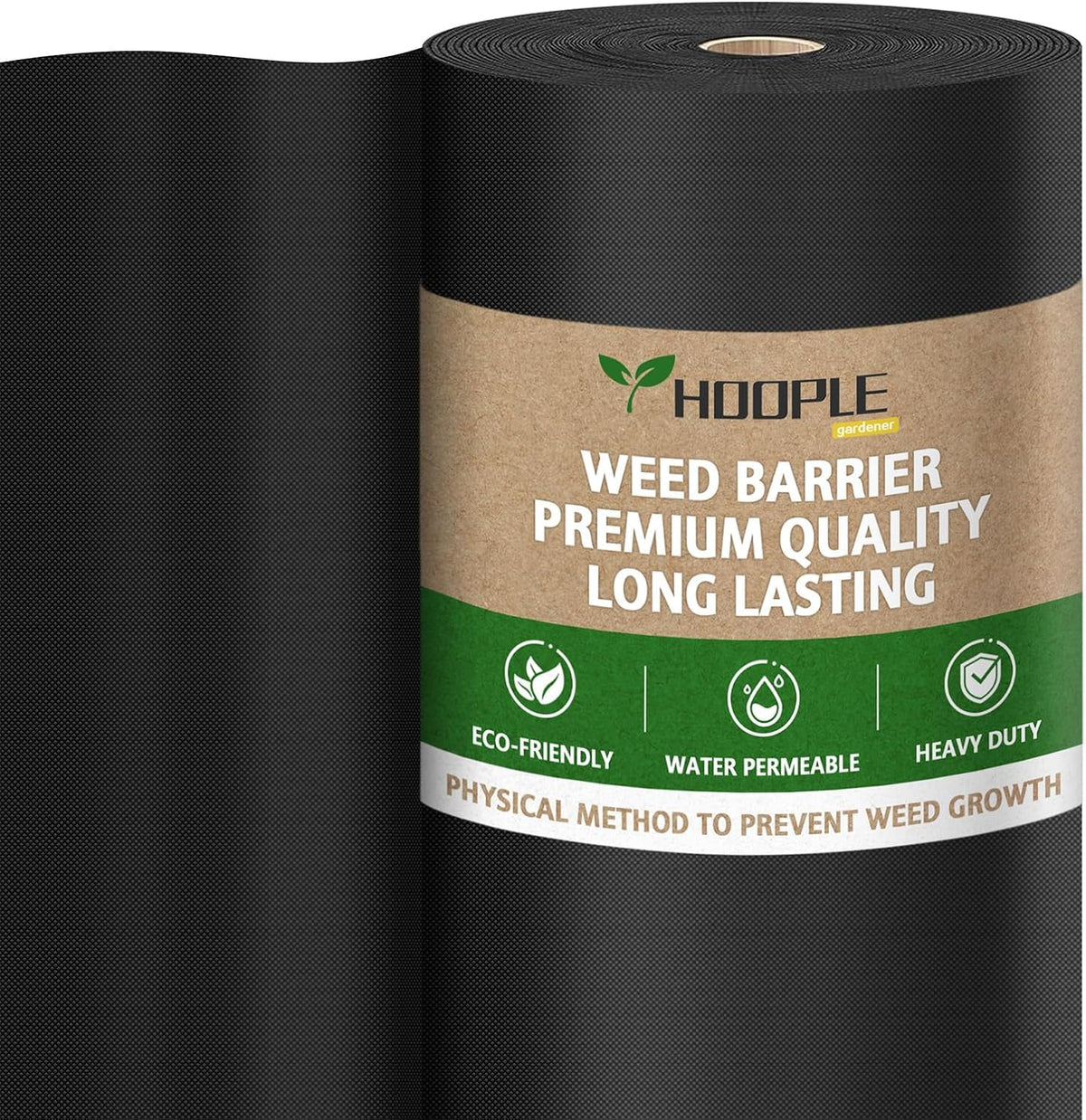 HOOPLE weed barrier fabric laid in a garden bed reducing weeds while letting water through