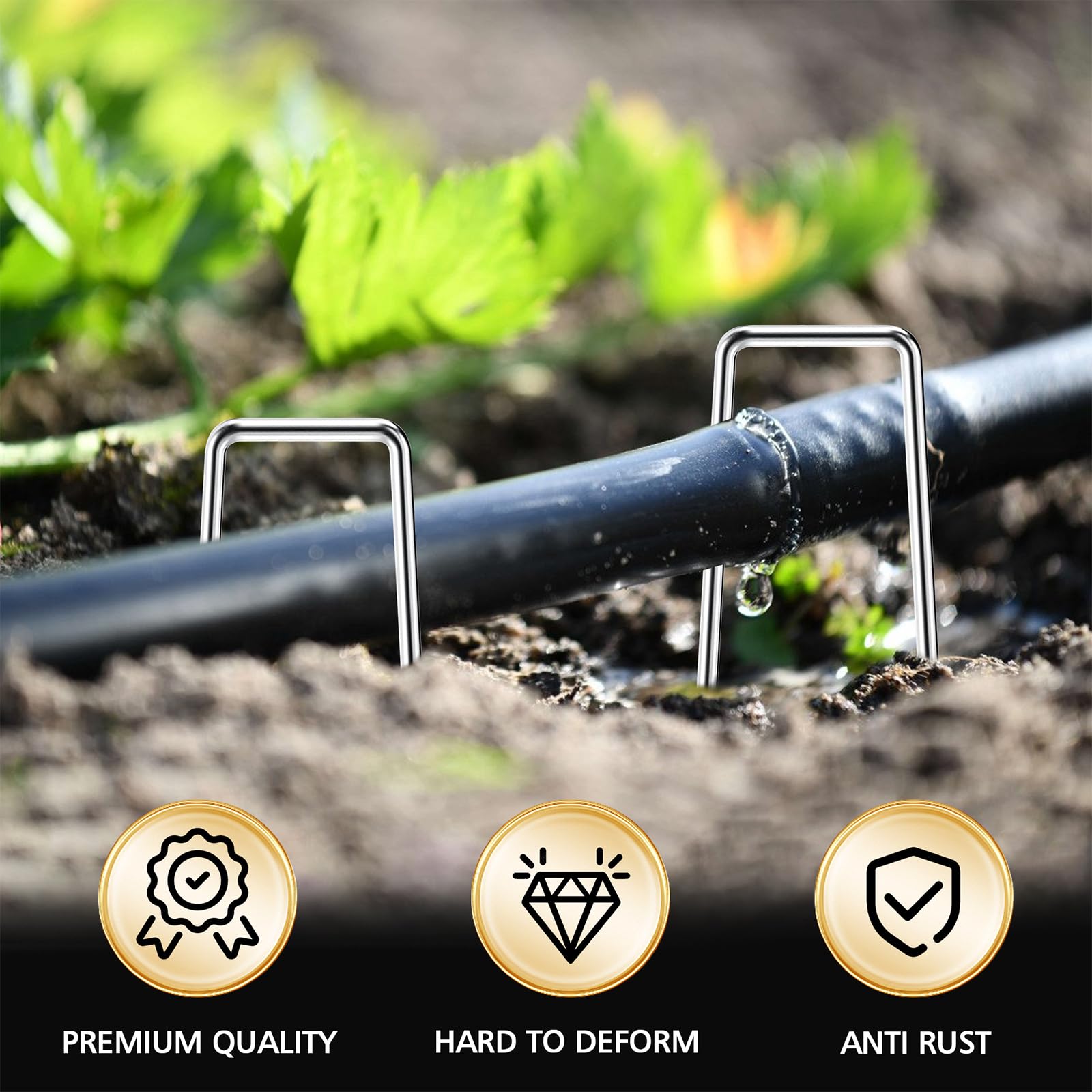 Hoople sharp-end staples easily pierce soil for quick, reliable garden use.