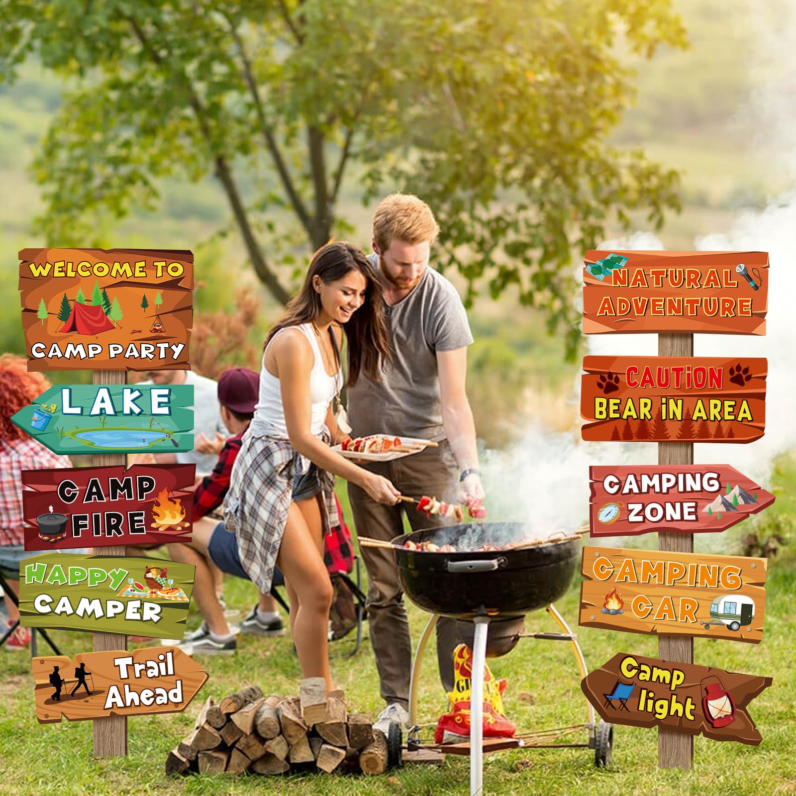Hooqict camping sign happy camping signaling festive mood and photo-worthy spots.
