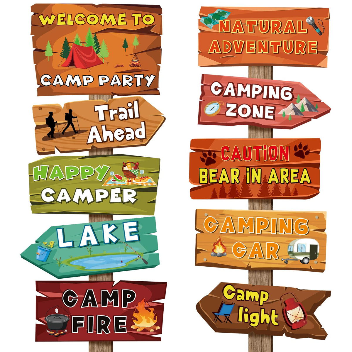 Hooqict camping sign welcoming guests to camp party, ideal for entrance decor.