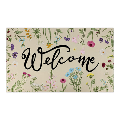 Hooqict Wildflower Spring Doormat at front door showing welcoming floral design and size