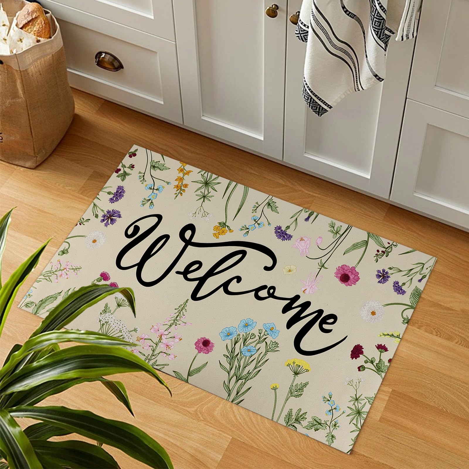 Spring decor idea with Hooqict Wildflower Doormat for Easter entryways