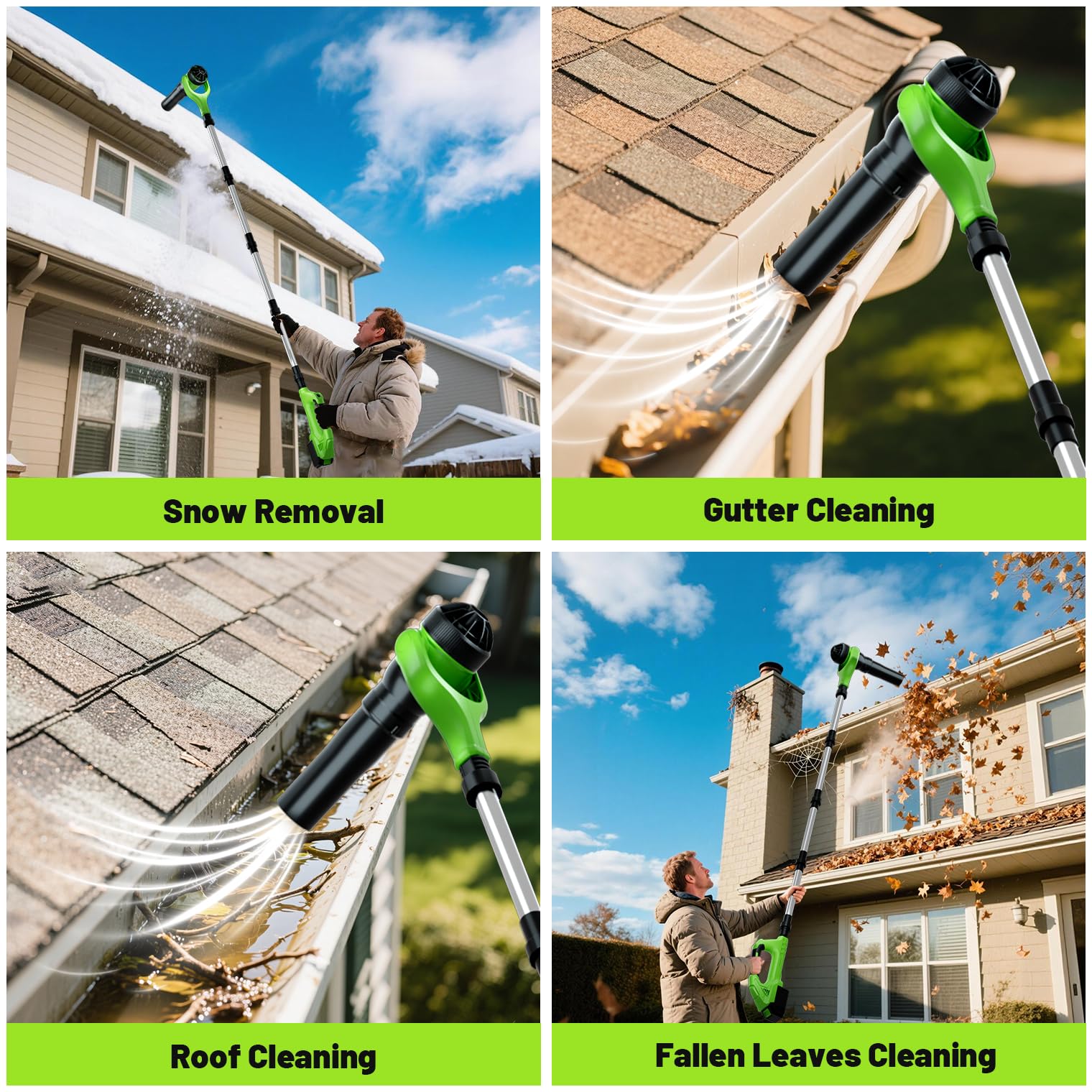 HooSeen adjustable tubes (33–98 inches) fit different cleaning heights