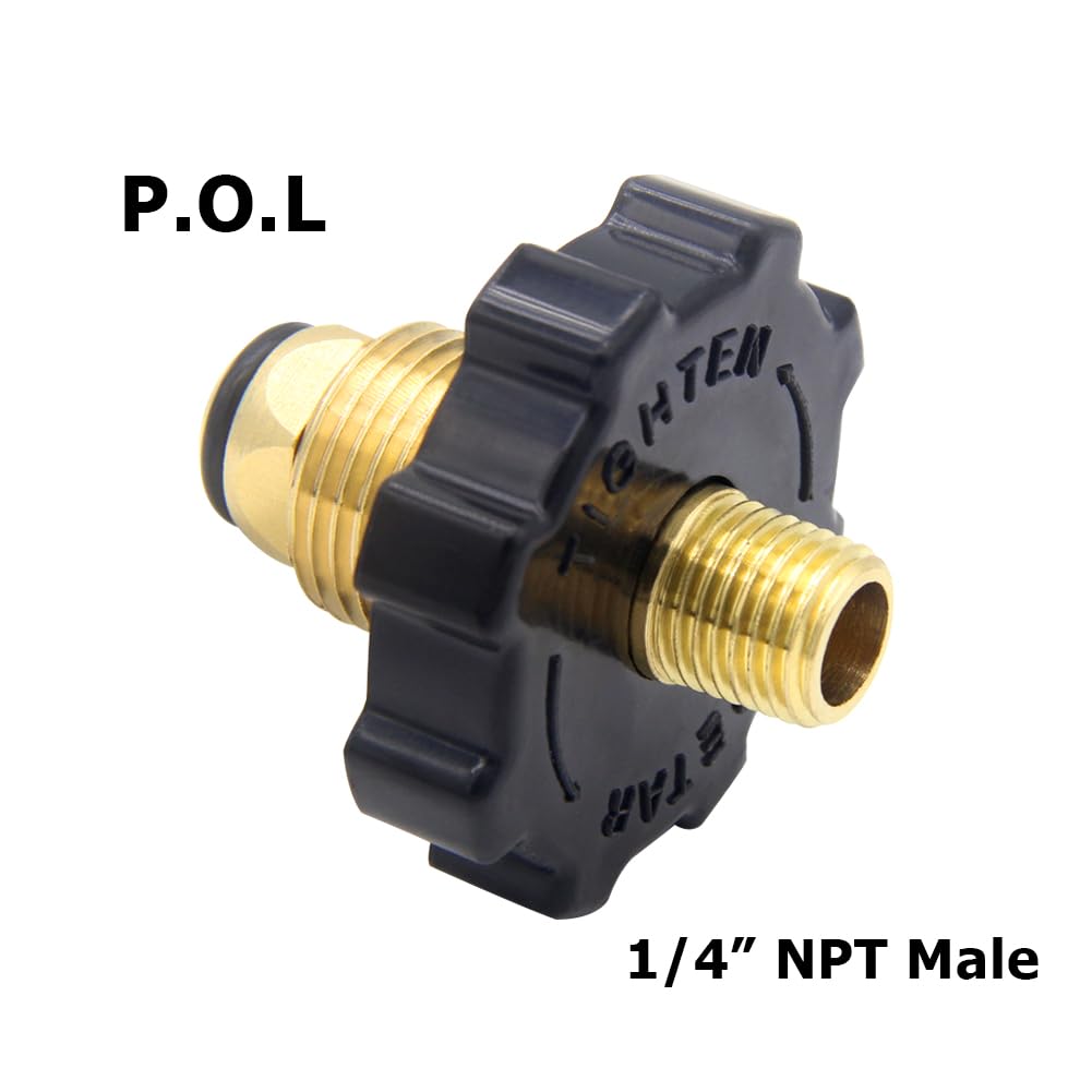 Hooshing 1/4 in NPT male to POL male fitting enables quick propane connections.