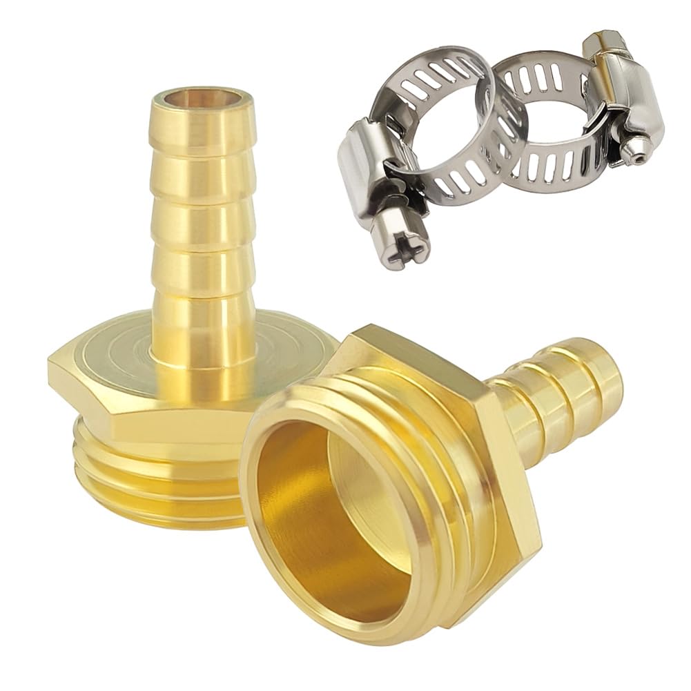 Hooshing 2pcs garden hose adapters with 3/8 inch barb and 3/4 inch GHT male for leak-free connections.