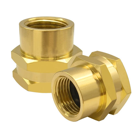 Hooshing brass garden hose adapter with double female ends for reliable connections.