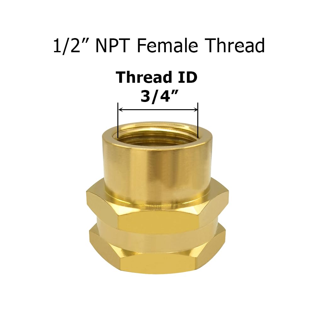 Hooshing brass adapter end detail highlights sturdy NPT and GHT compatibility.