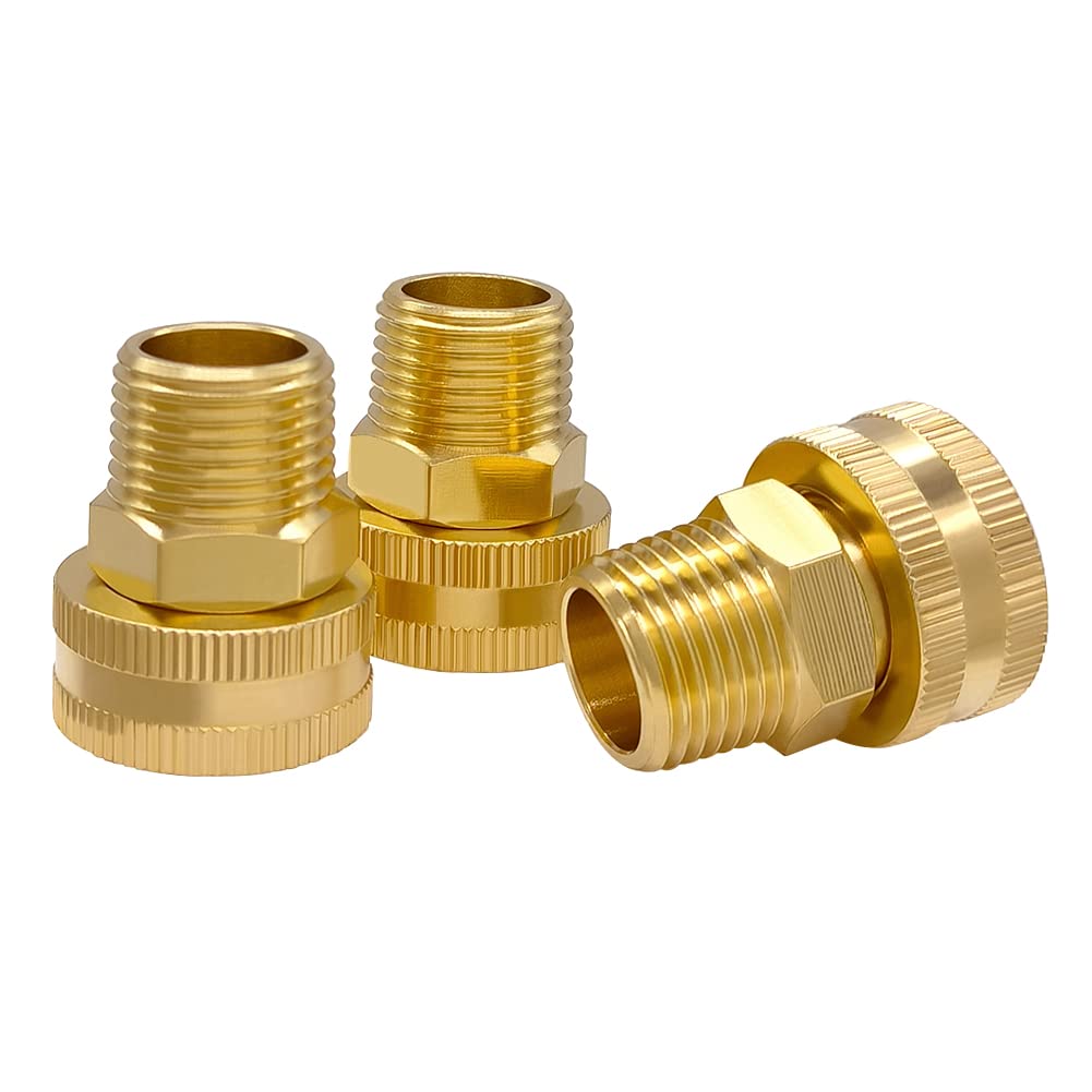 Hooshing brass garden hose swivel connector assembly for quick, leak-free fittings.