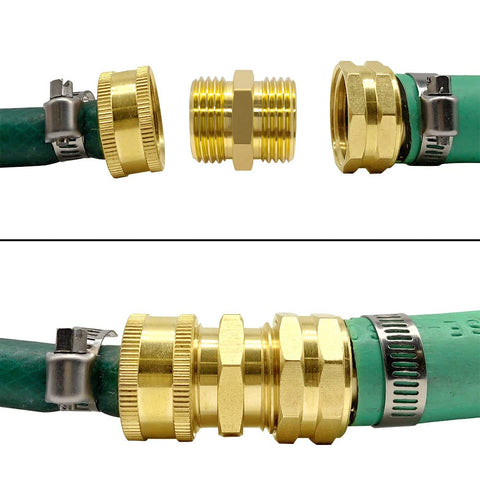 Hooshing brass hose adapter 2pc close-up shows precision threading for quick installs