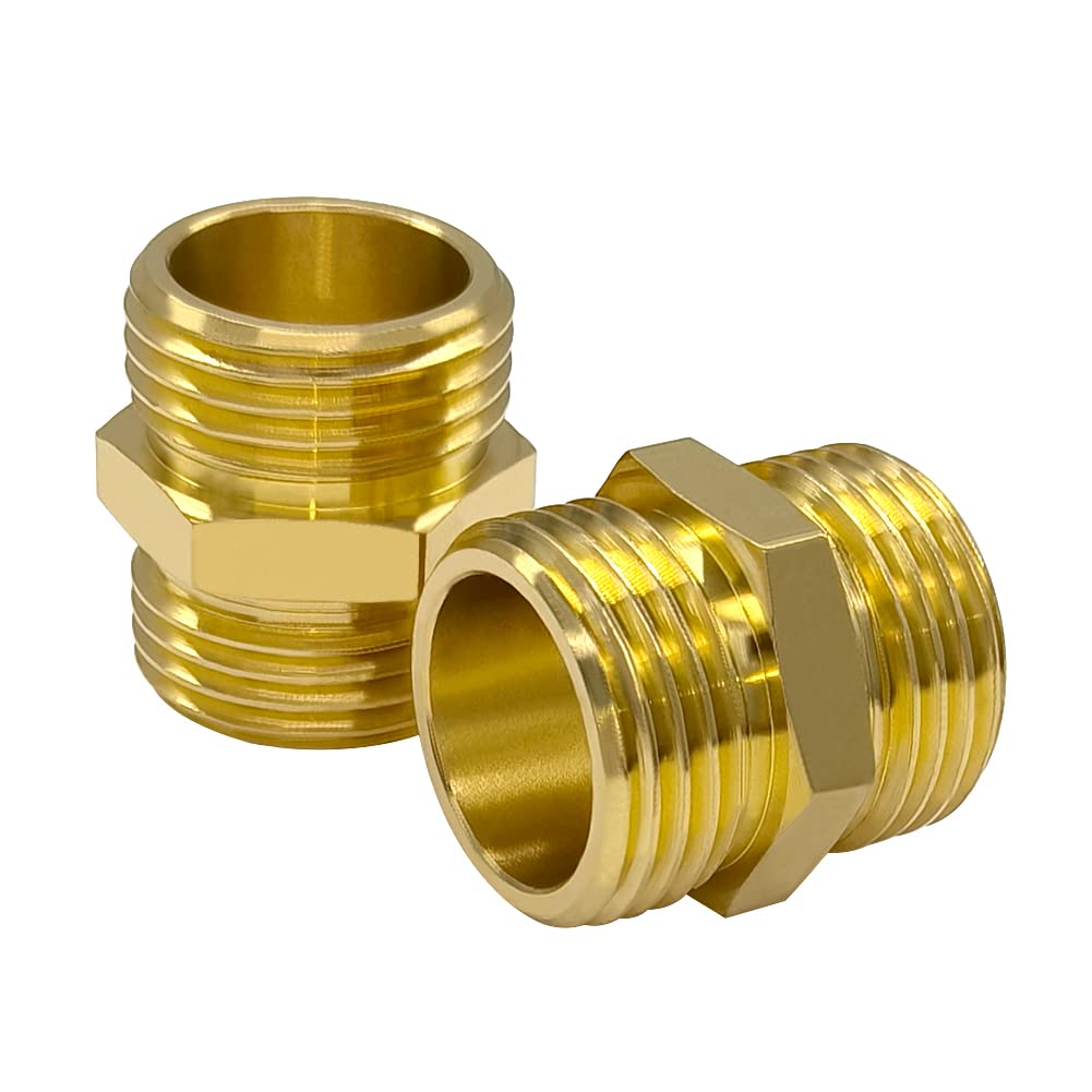 Hooshing brass hose adapter 2pc front view for durable, leak-free connections