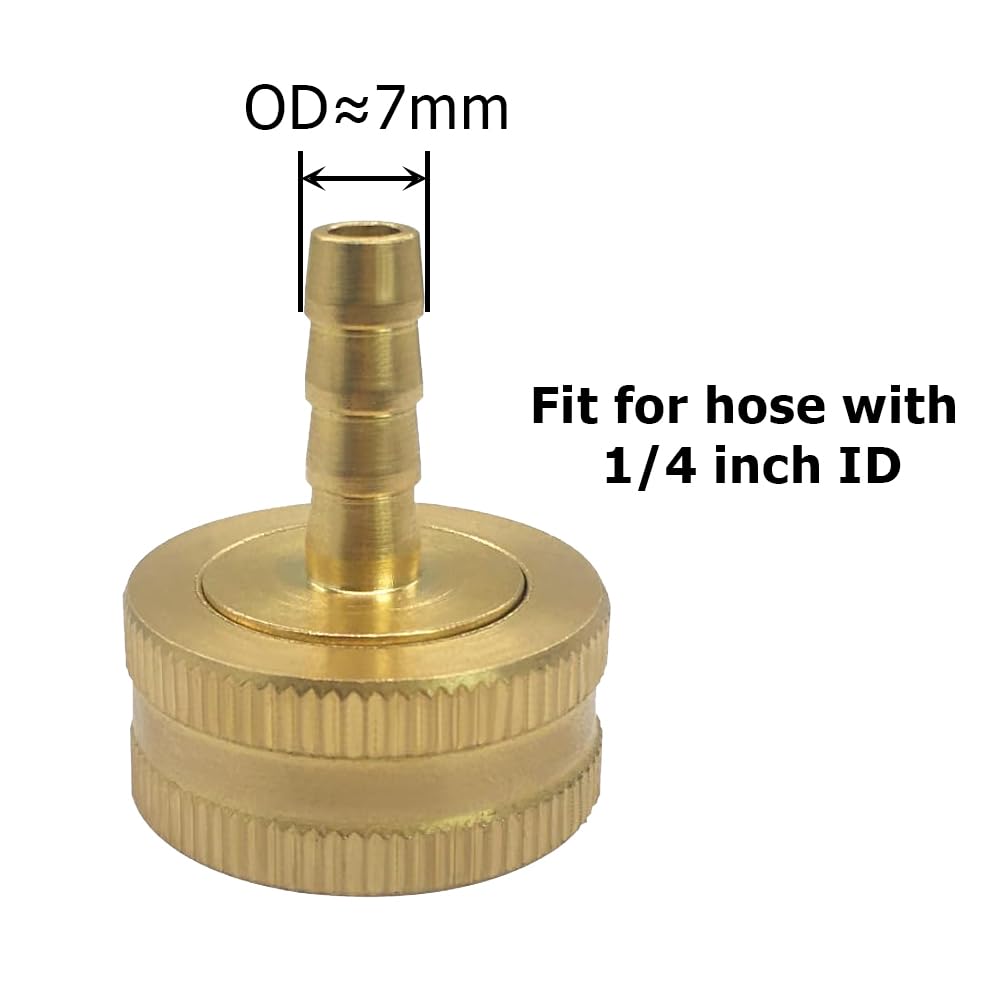 Hooshing brass hose mender close-up with 1/4-inch barb and 3/4-inch GHT fit