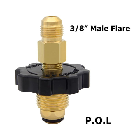 Hooshing full-flow propane adapter ready for regulator and hose setups.