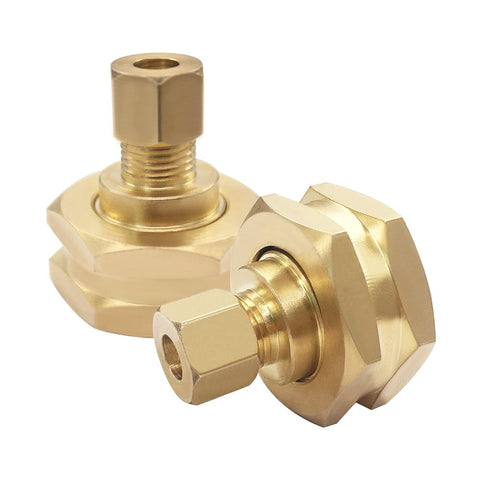 Hooshing GHT to 3/8 OD compression adapter close-up in brass for garden hose connections
