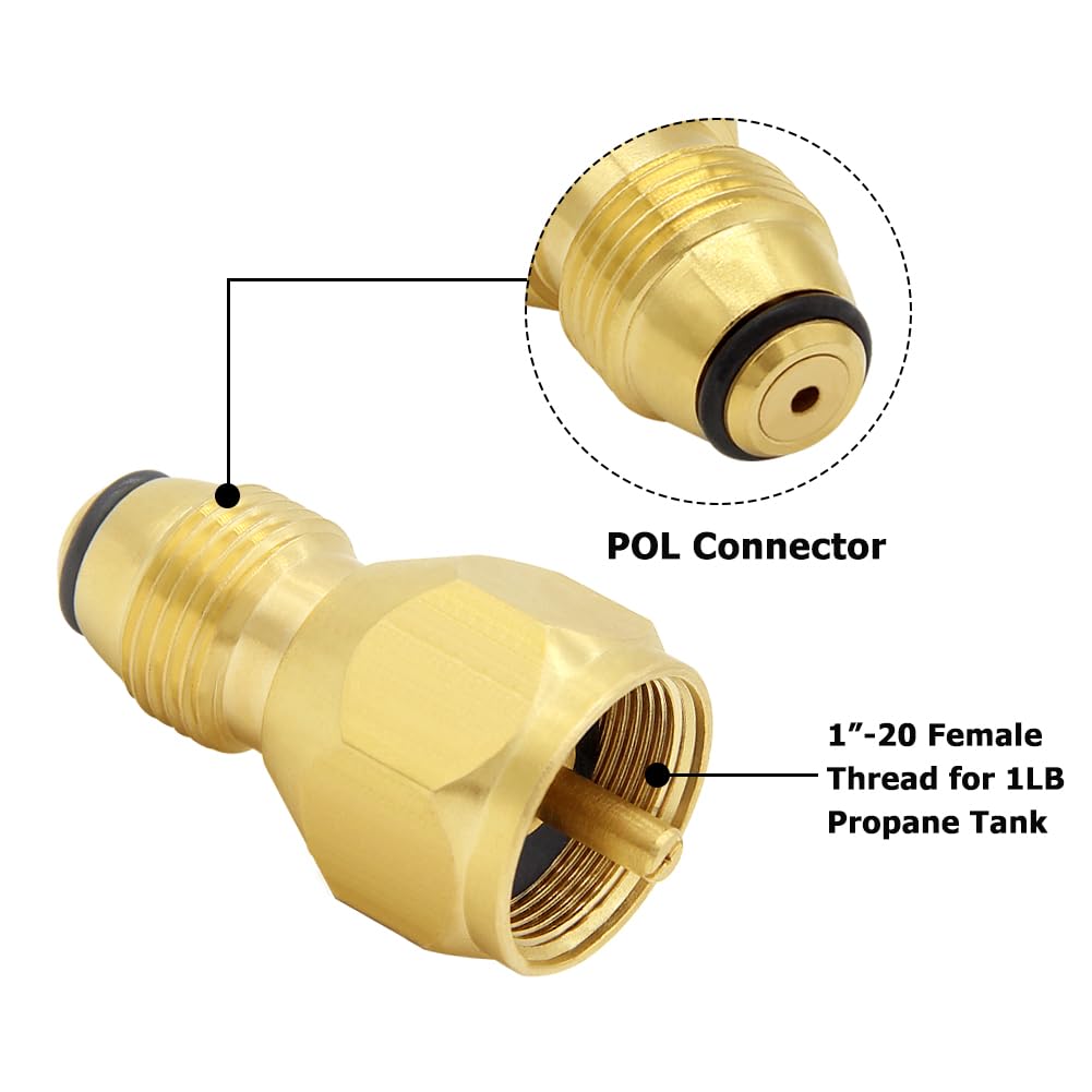 Hooshing propane adapter connection demonstrates easy 1 lb bottle hookup with hose and regulator