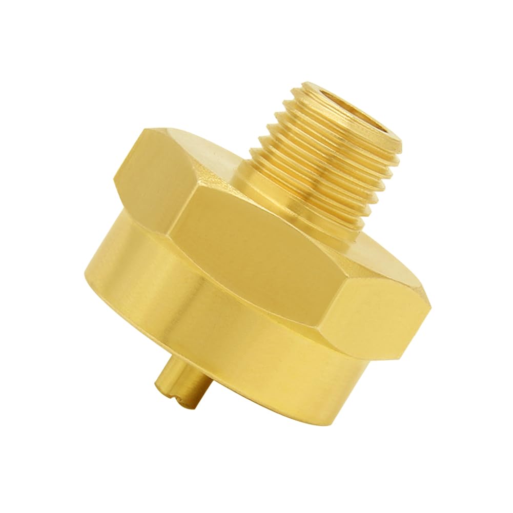 Hooshing propane refill adapter with 14-npt male connection for backyard grilling.