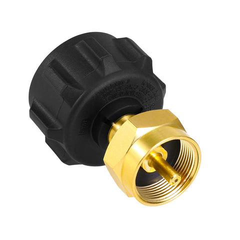 Hooshing propane-refill-adapter for 1lb tank; brass construction highlights durability.