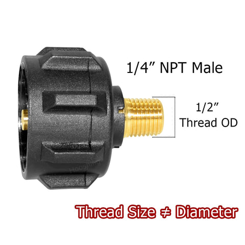 Hooshing QCC1 propane adapter safety cap indicates flow protection when damaged.