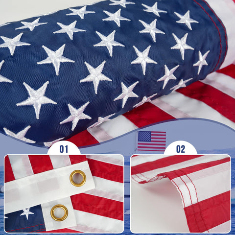 HOOSUN American flag with embroidered stars and brass grommets, reliable on boats.