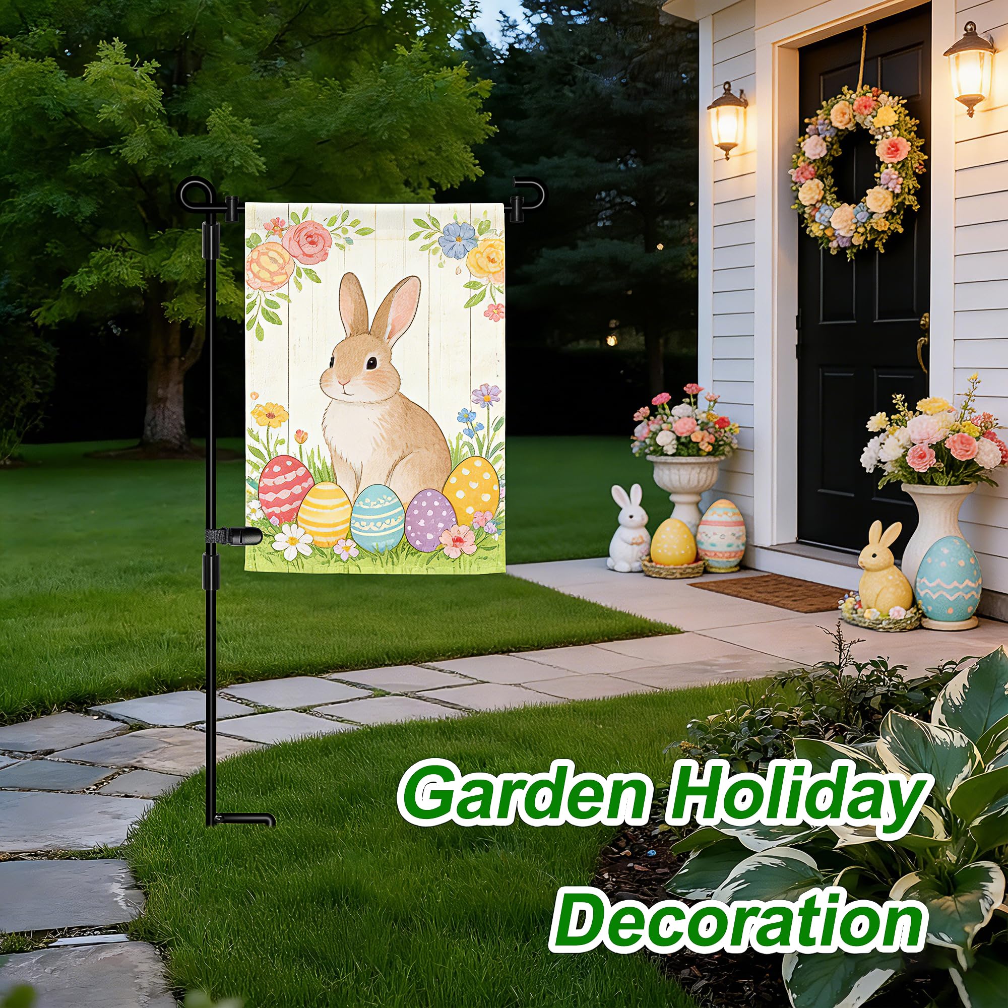 HOOSUN flag clip and spring stoppers securing a garden flag outdoors.