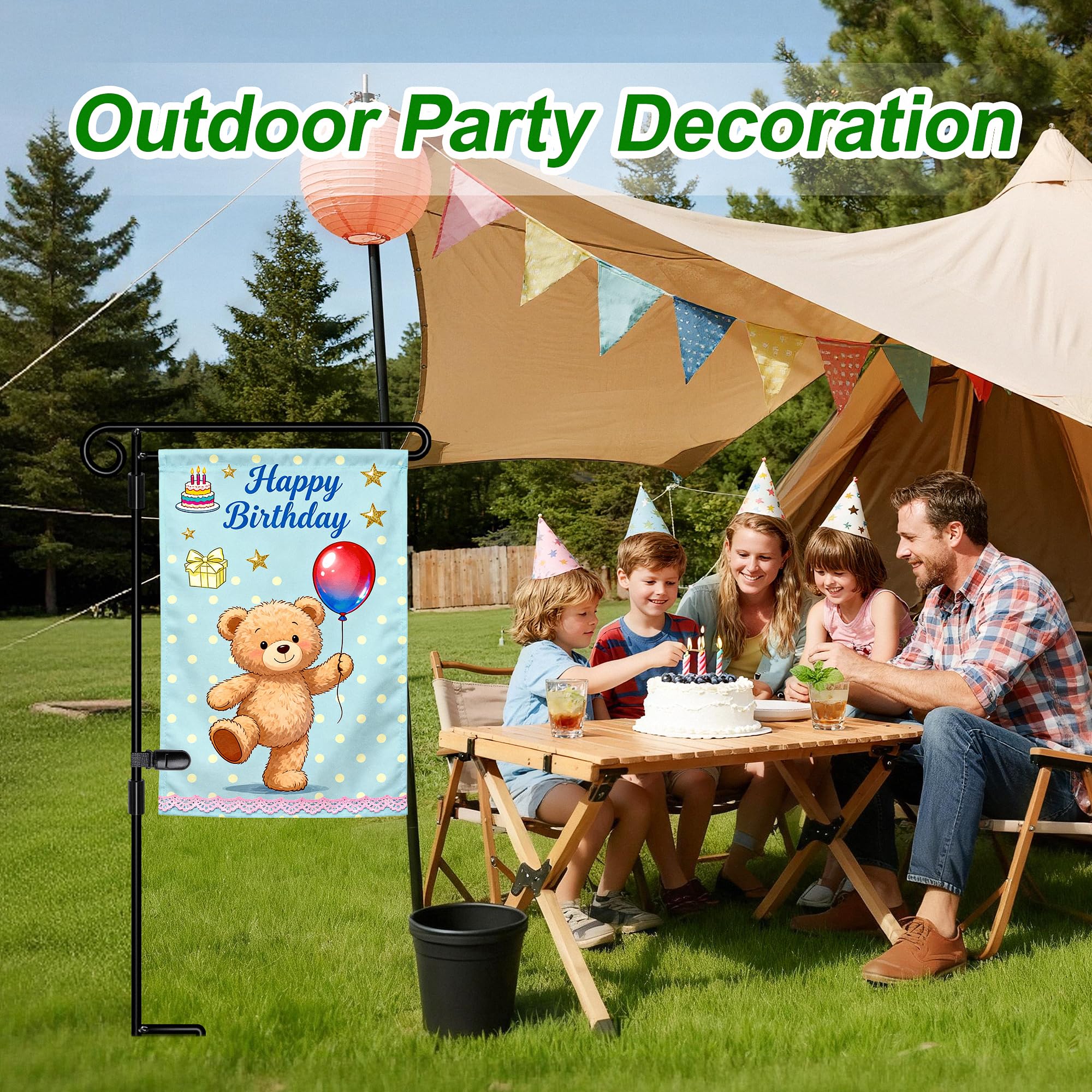 HOOSUN garden flag stand features a weather-resistant black-coated finish