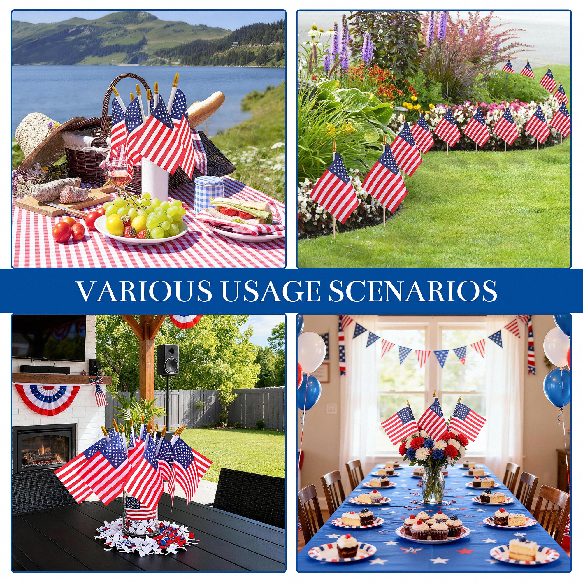 HOOSUN mini USA flag on a stick for outdoor yard and table decor.