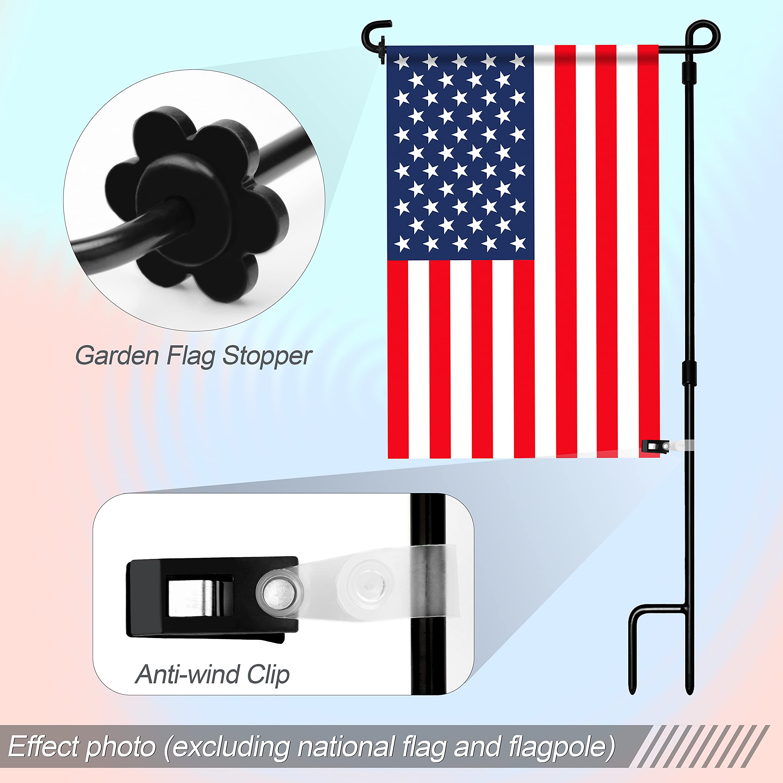HOOSUN tiger clip attached to flag holder prevents rolling in breezes.