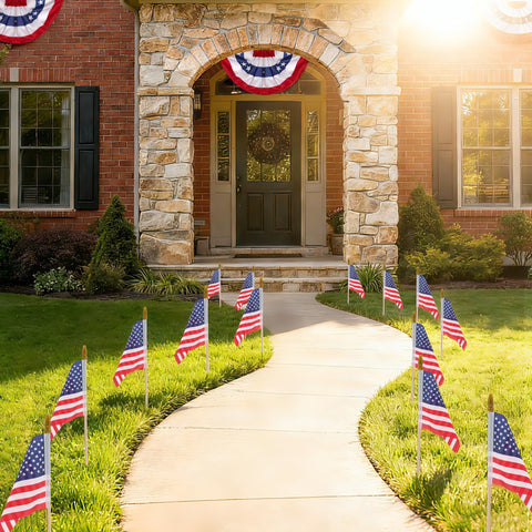 HOOSUN US flags on sticks for outdoor display and seasonal displays.
