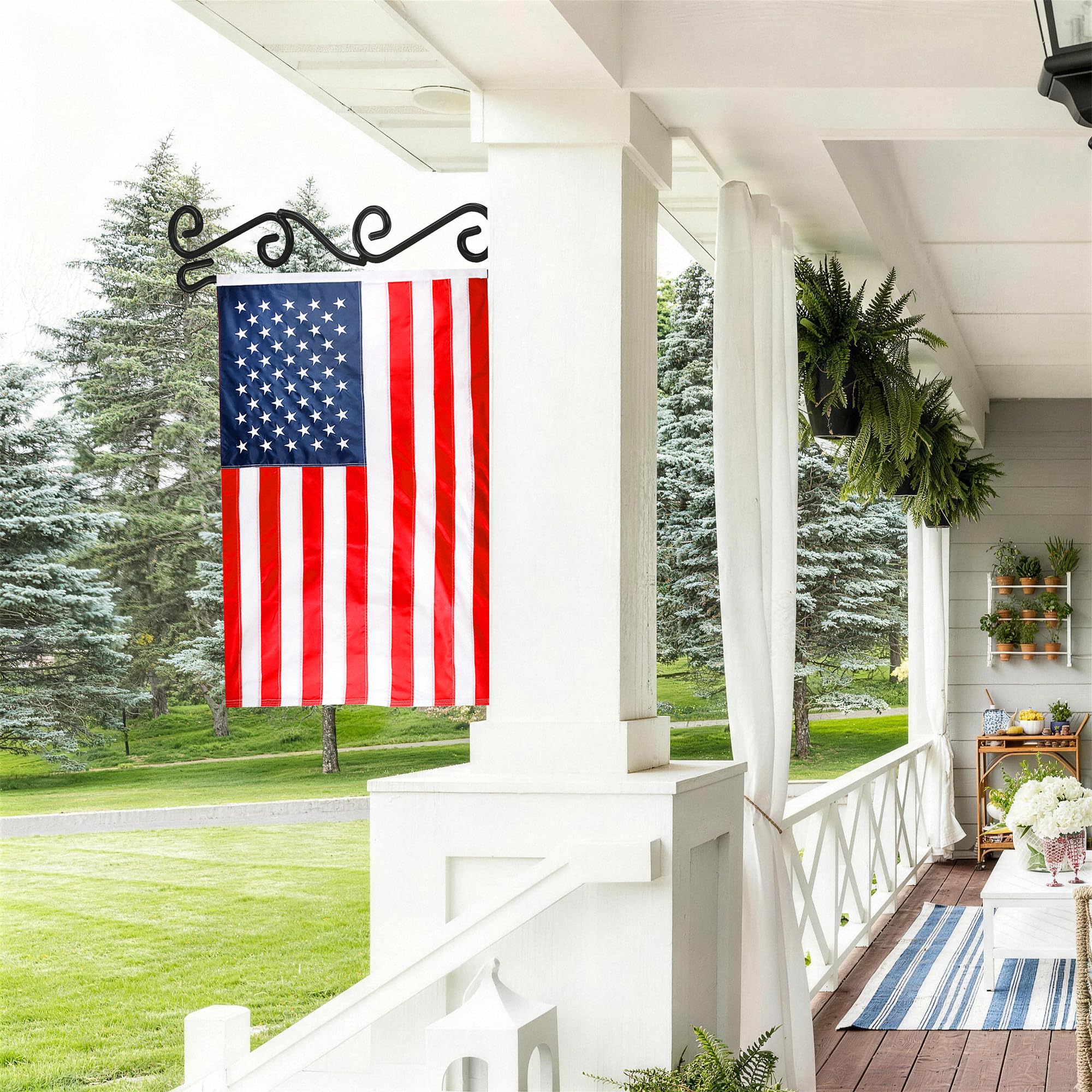 HOOSUN wall garden flag stand holding a seasonal banner on a porch
