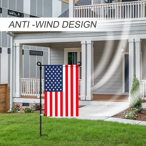 HOOSUN wind-ready clips shown securing a garden flag display.