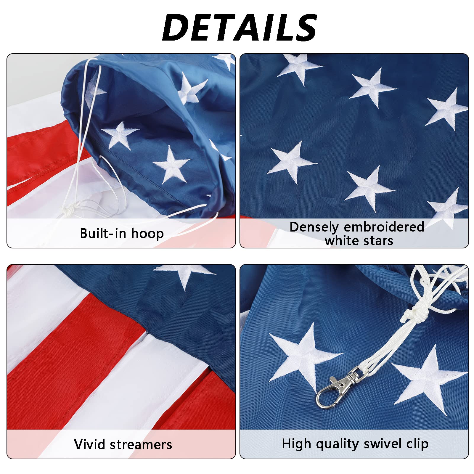 HOOSUN embroidery detail showing densely stitched stars for premium patriotic flair