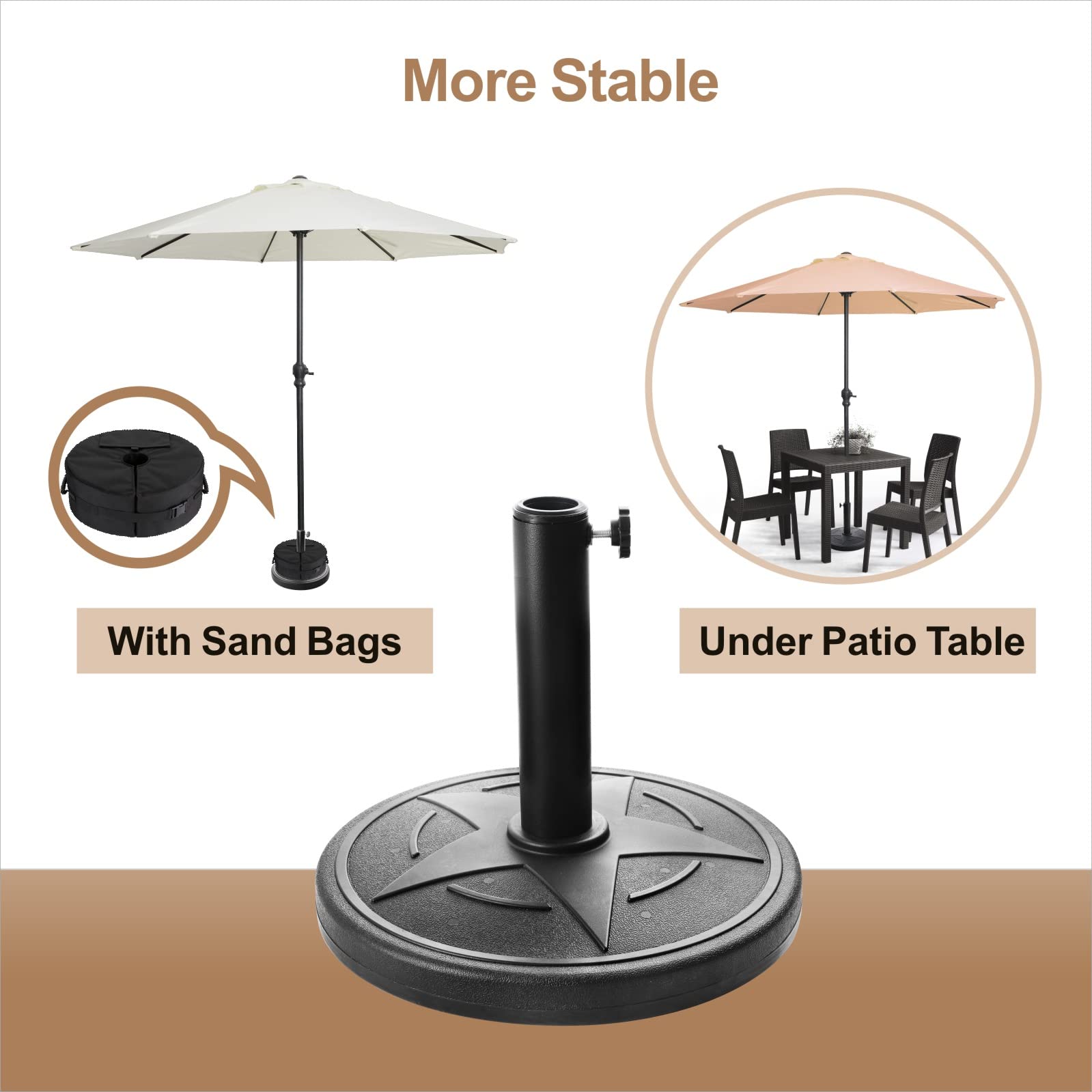 Hooyeatlin umbrella-base-installed-with-umbrella shows quick setup for deck or patio shading.