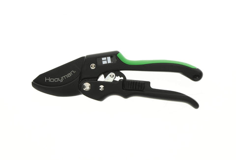 Hooyman Ratchet Pruner blade close-up showing SK5 steel sharpness