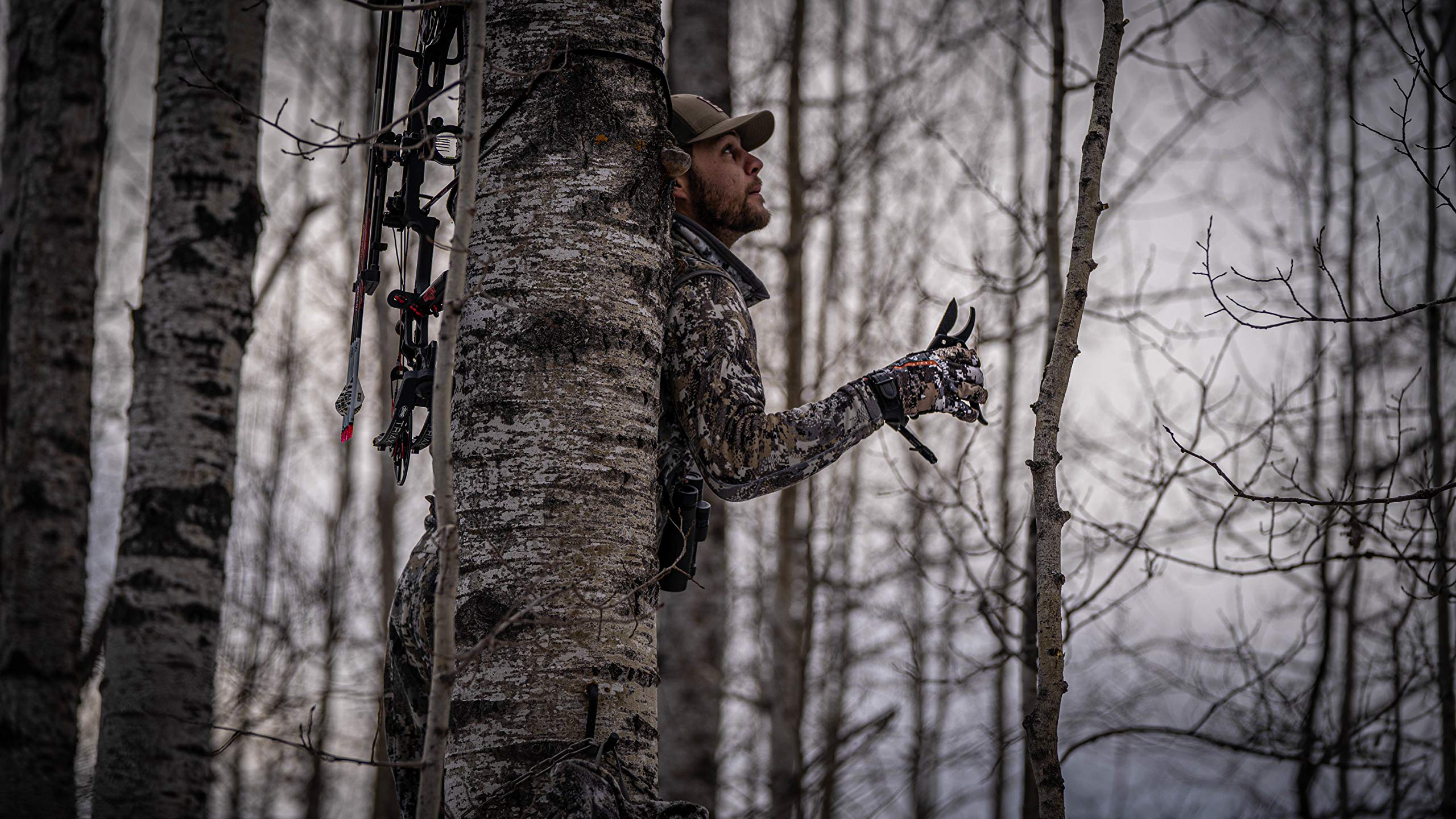 Hooyman Ratchet Pruner in use cutting wood branches