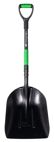 Hooyman scoop shovel aluminum head close-up shows durable load handling