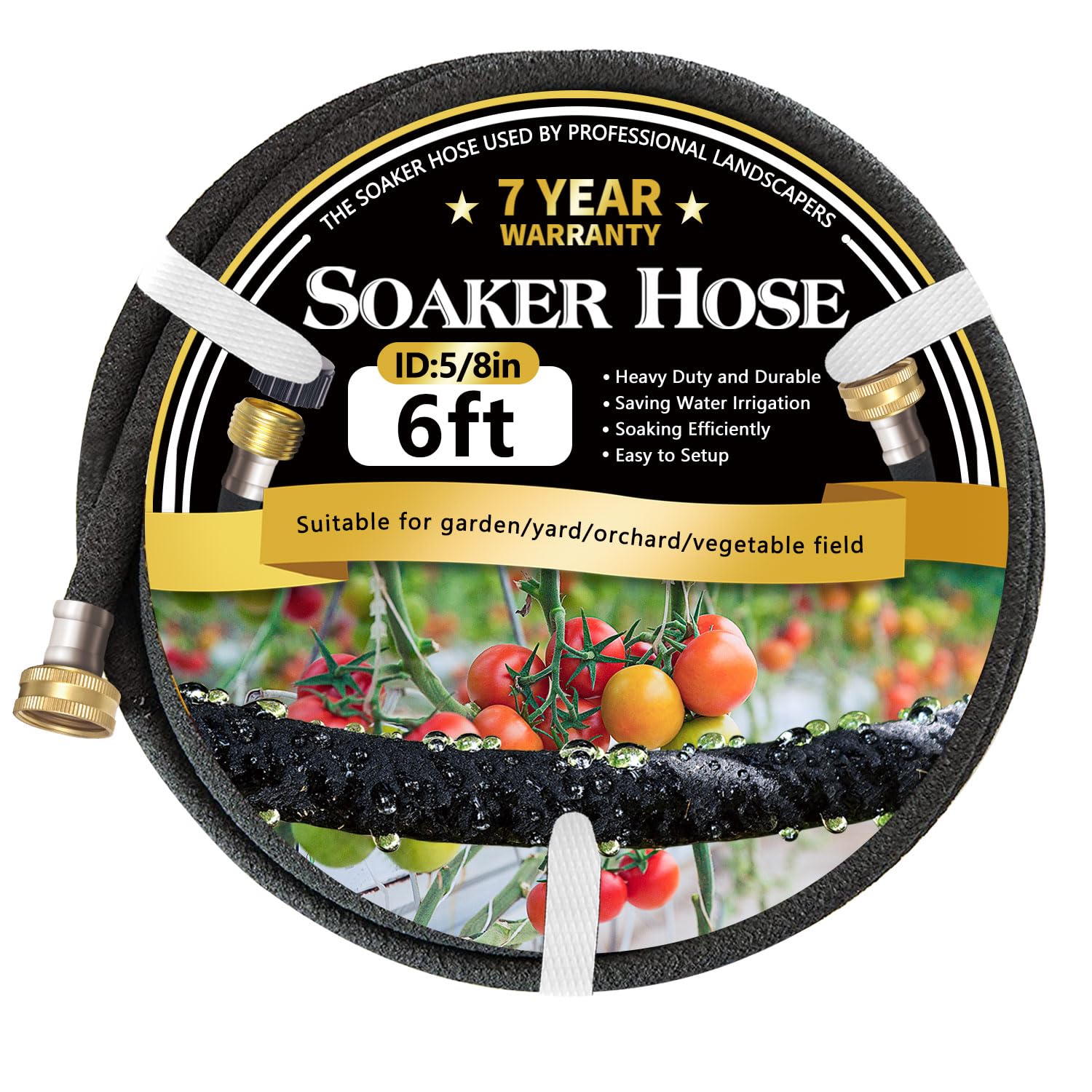 Hopegiver soaker hose 6ft with solid brass connector for leak-free watering.