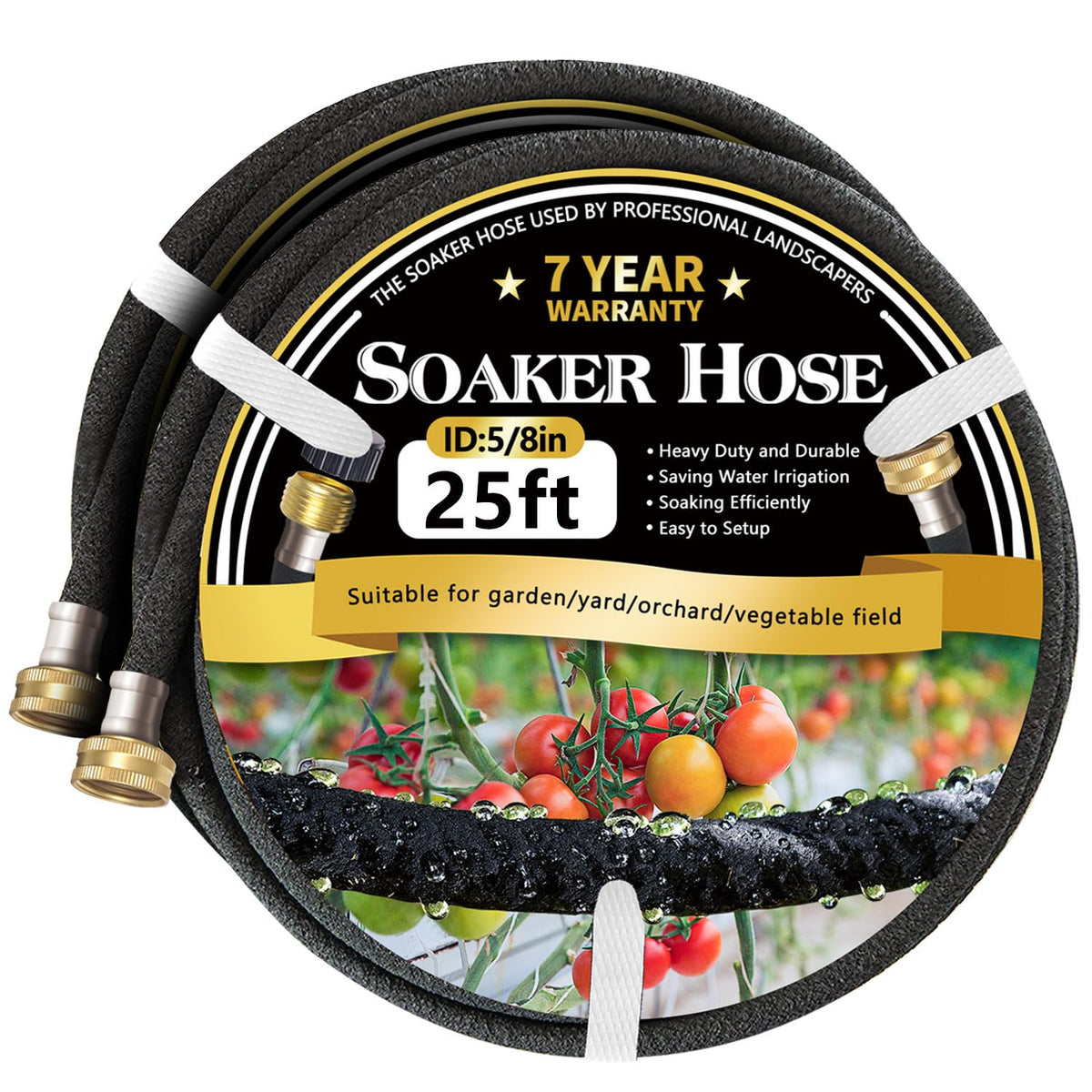Hopegiver soaker hose with brass connector for leak-free watering.