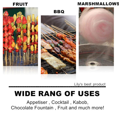 HOPELF kitchen skewers for fruit, chocolate fountain, and garnishes.