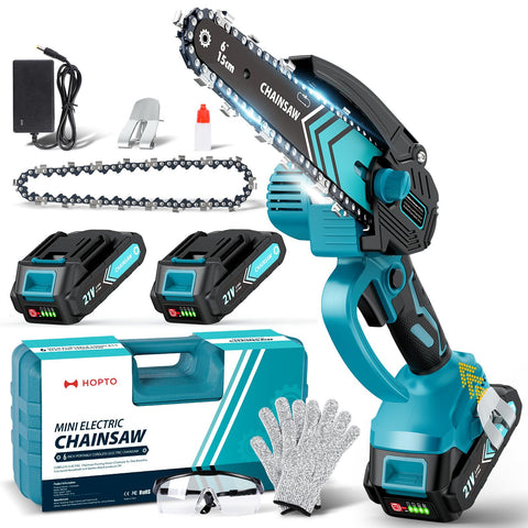 HOPTO mini chainsaw in hand showing balanced one-hand design for precise pruning