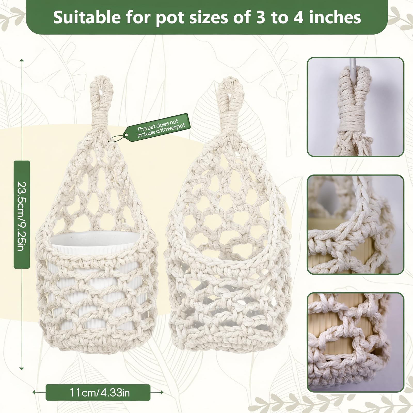 HOREAKHJ ivory 4 inch pot held securely in hanging basket for compact spaces
