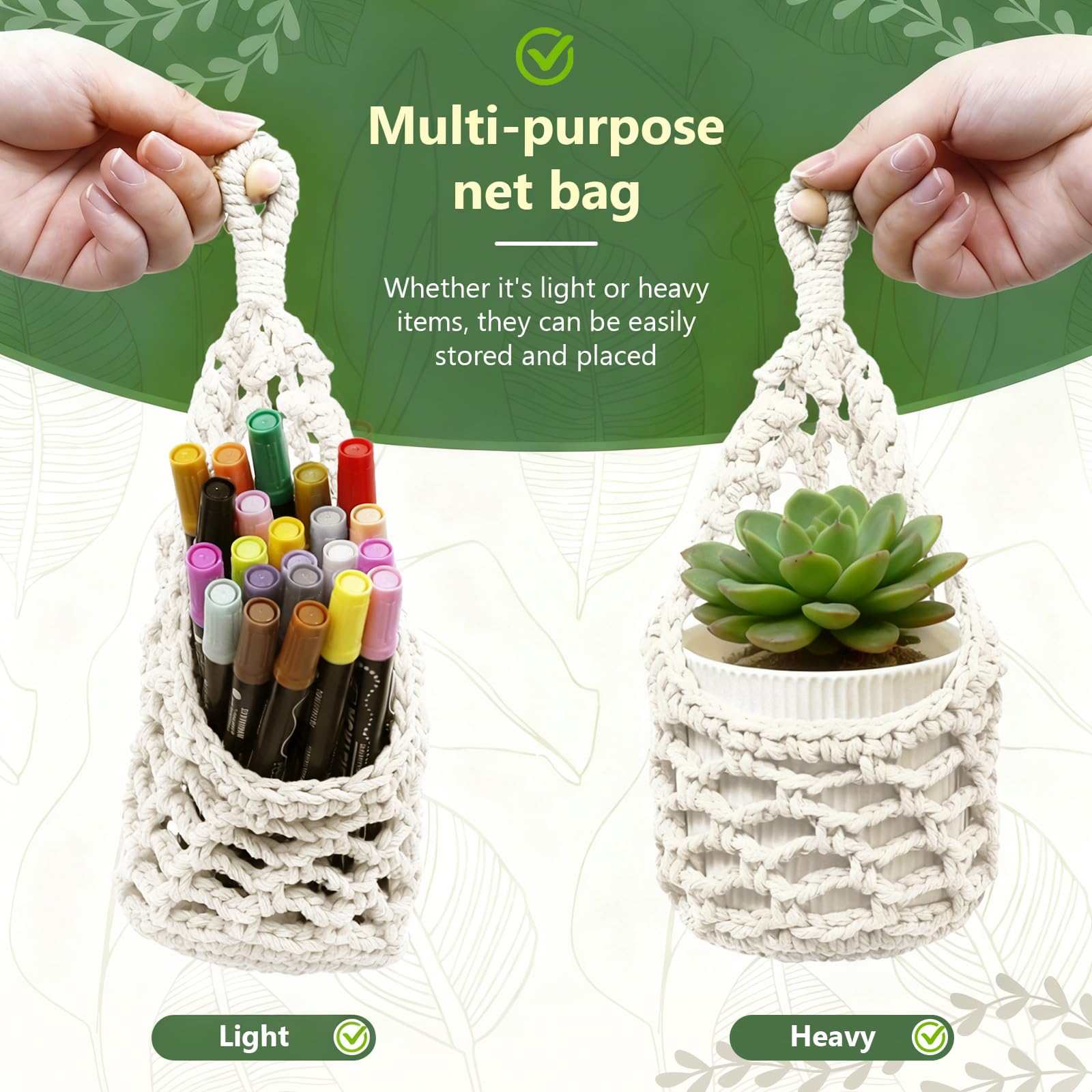 HOREAKHJ ivory macrame hanger on wall showing a 4 inch pot
