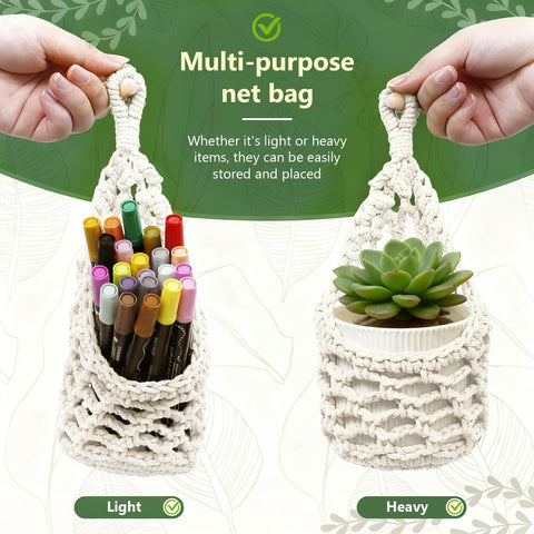 HOREAKHJ ivory macrame hanger on wall showing a 4 inch pot